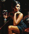 Fabian Perez Saba with a glass of red wine painting